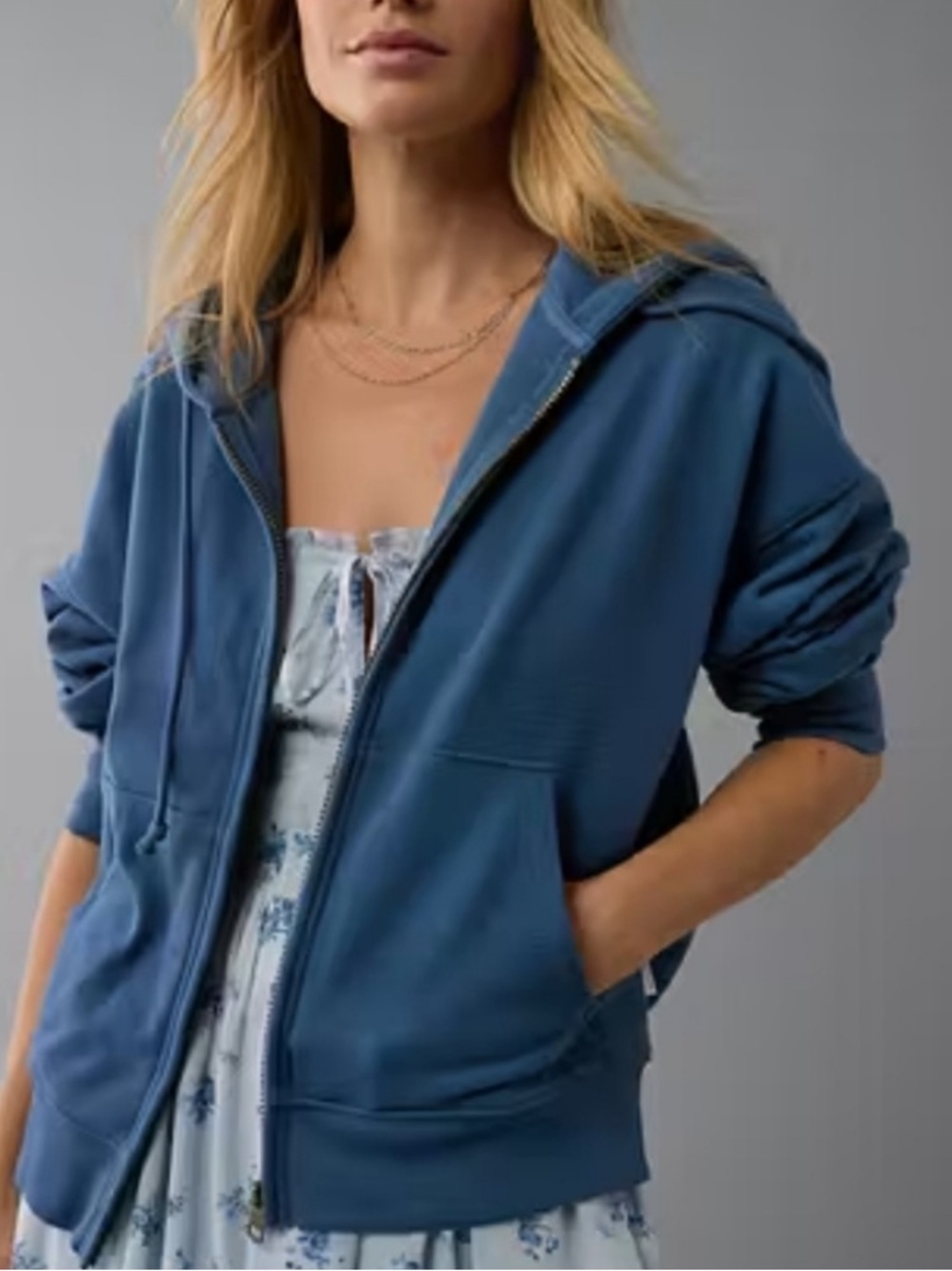 American Eagle Outfitters Slate Blue Zip-Up Hoodie, NWT, Sz XL